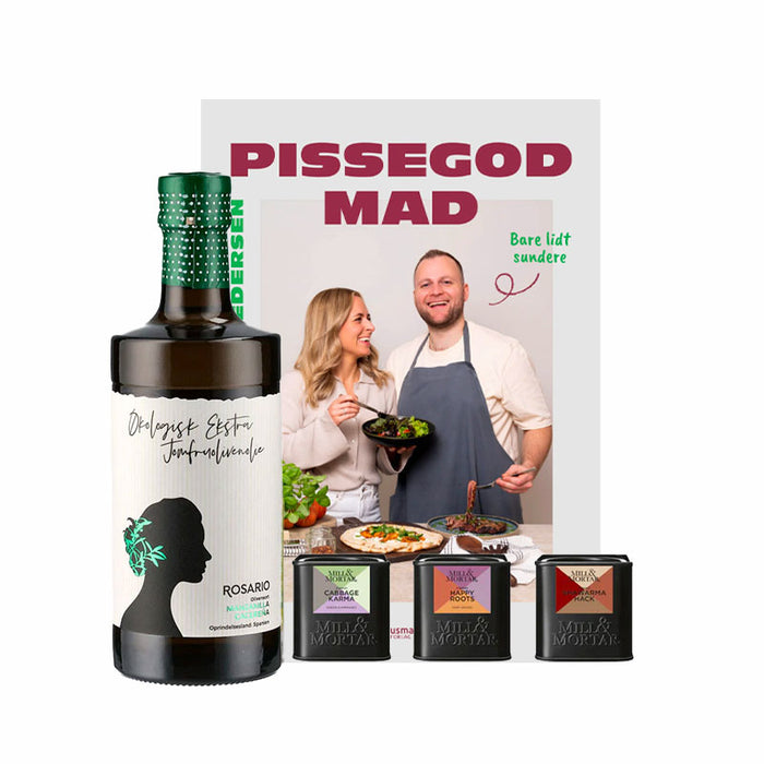 Pissegod mad gavepakke - bog, olie og krydderier
